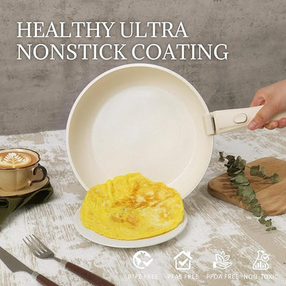 Ceramic Cookware Set Non Stick 8Pcs Pots and Pans Set Detachable Handle