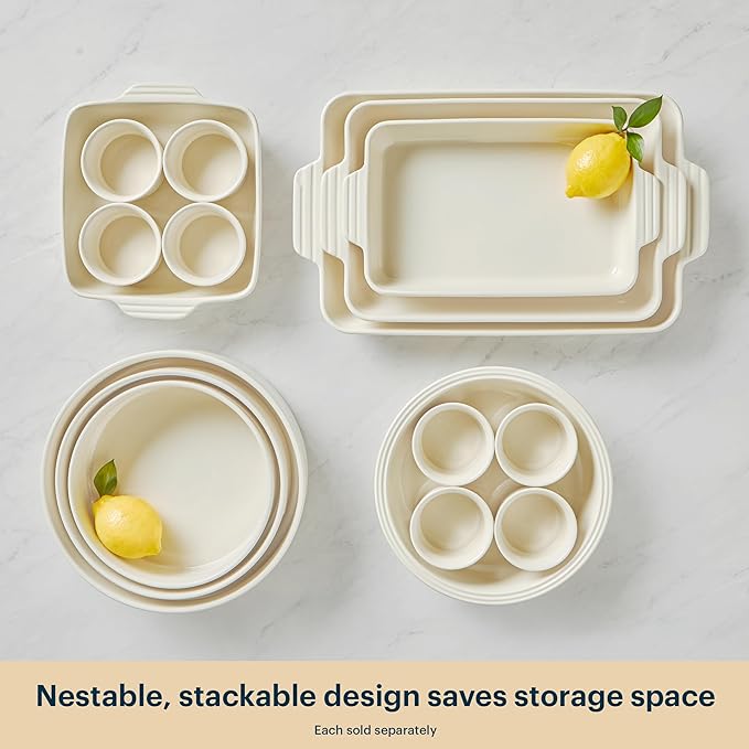 Pyrex 8-Piece, 6oz Ceramic Ramekin Bakeware Set, Nonstick Souffle Oven Pans