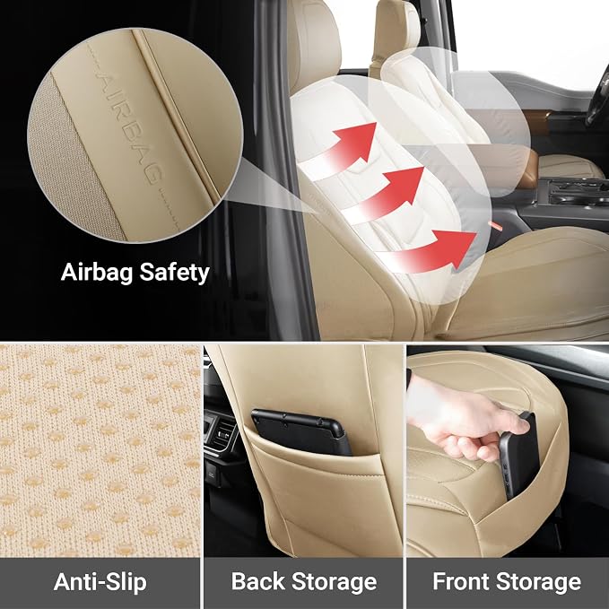 Coverland Custom SUV Car Seat Covers Front Seats for [2025-2026 Jeep Grand Cherokee, 4xe] - Protector Car Seat Cover Water Resistant Leather Memory Form Back Support Cushion [Front-Beige]
