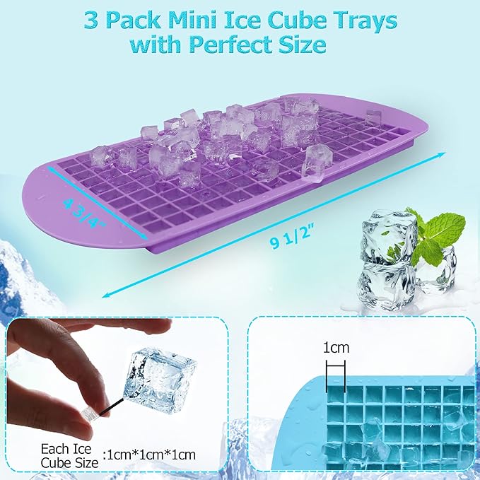LeeYean Silicone Mini Ice Cube Trays 3 Pack, 160 Crushed Ice Cube Molds Easy