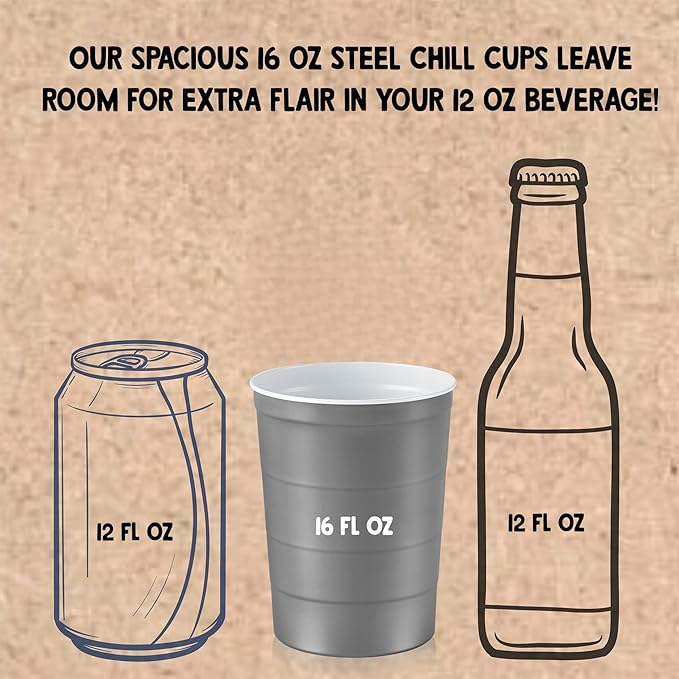 16 oz. Party Cups, Perfect for Cold Drinks, Sturdy & Durable, Disposable and 100% Recyclable, Made in USA, Gray, 12 Count