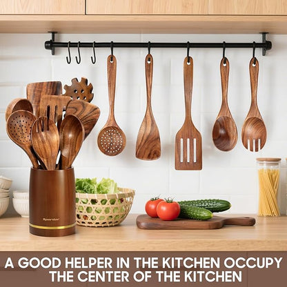 Spardar Wooden Kitchen Utensils, 12 Piece Set Wooden Spoon Set