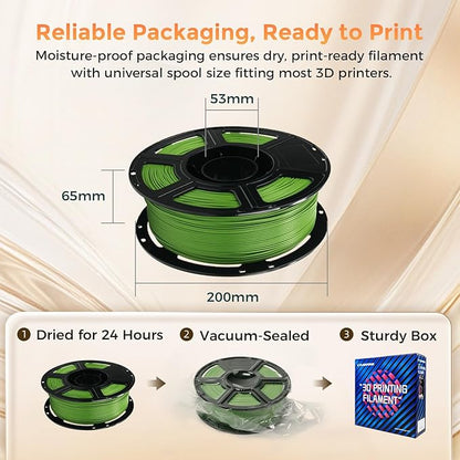 FLASHFORGE PLA Filament 1.75mm +/- 0.02mm, Matte Green 3D Printer Filament 1kg (2.2lbs) Spool, Excellent Printing Performance, Easy to Use for Most FDM 3D Printers