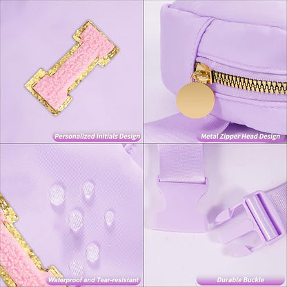 Mini Belt Bag Fanny Pack with Initials Letter Patch Small Crossbody Bags Cute Stuff Birthday Gifts for Teenager Girls Trendy Stuff for Teens - I,Lavender