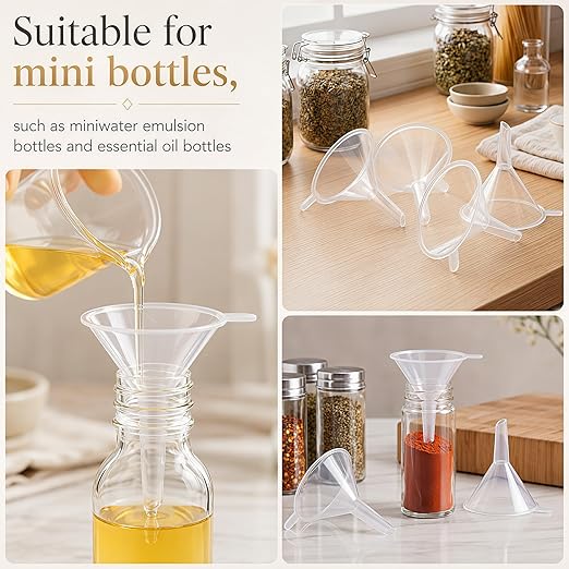 Hoolerry 100 Pcs Small Funnel for Filling Small Bottles Clear Plastic Mini