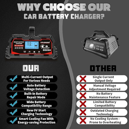 Battery Charger 25A, 12V/24V Lead Acid Smart Battery Charger, 12V LiFePO4 Car