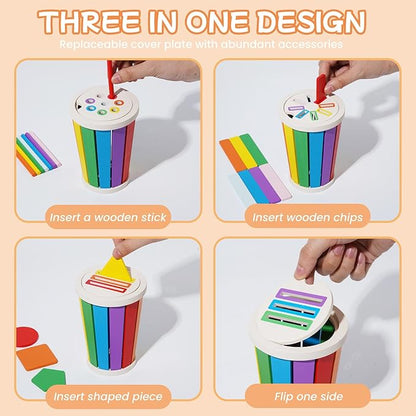 Shape & Color Sorting Montessori Toys for Toddlers 1-3, Wooden Sensory Toys, Preschool Learning Activities Matching Game, Educational Toy for Fine Motor Skills, Travel Gift for Boys Girls
