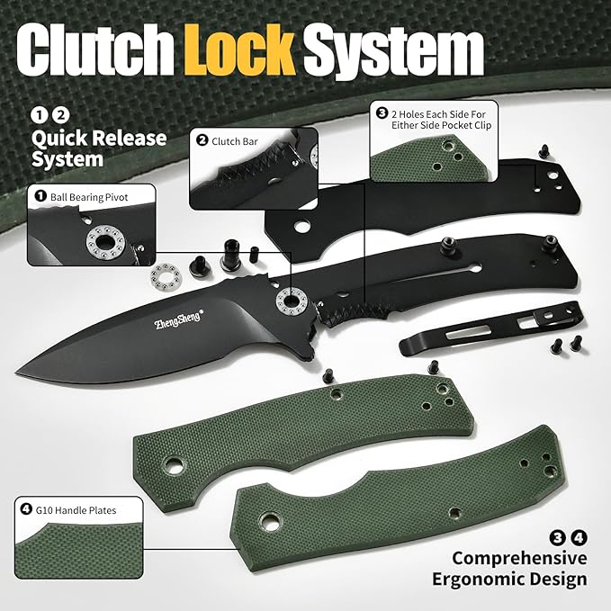 Praxis Pocket Knife, 2.9" D2 Steel Folding Knife with G10 Handle PVD Titanium Coating Blade Lightweight for every day carry
