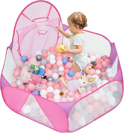 Eocolz Kids Ball Pit Large Pop Up Childrens Ball Pits Tent for Toddlers Playhouse Baby Crawl Playpen with Basketball Hoop and Zipper Storage Bag, 4 Ft/120CM, Balls Not Included (Pink)