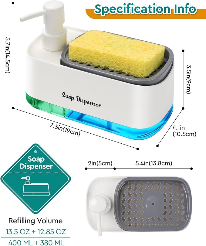 Kitchen Dish Soap Dispenser Set，Dish and Hand Soap Dispenser