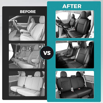 Customized for Toyota Sienna Seat Covers 2011-2020 Sienna 8 Seats 3 Row, Leather Car Seat Covers Waterproof Seat Covers Full Set for Cars, Car Seat Protectors, Airbag Compatible(Black)