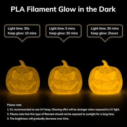AMOLEN 3D PLA Printer Filament, 1.75mm Glow in The Dark Yellow PLA Filament for 3D Printing, Best with UV Lamps, 1kg Spool (2.2lbs), Dimensional Accuracy +/- 0.02 mm, Fit Most FDM 3D Printers