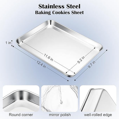 E-far Stainless Steel Baking Sheet, 12.4” x9.7” Baking Cookie Sheet Pan