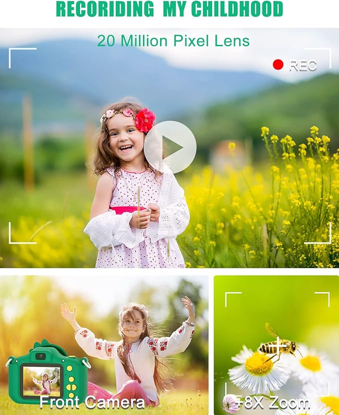 Kids Camera for 3-12 Years Old Toddlers Childrens Birthday Graduation Gifts Selfie Digital Toy Camera with 32GB SD Card for 4 5 6 7 8 9 10 11 Boys Girls