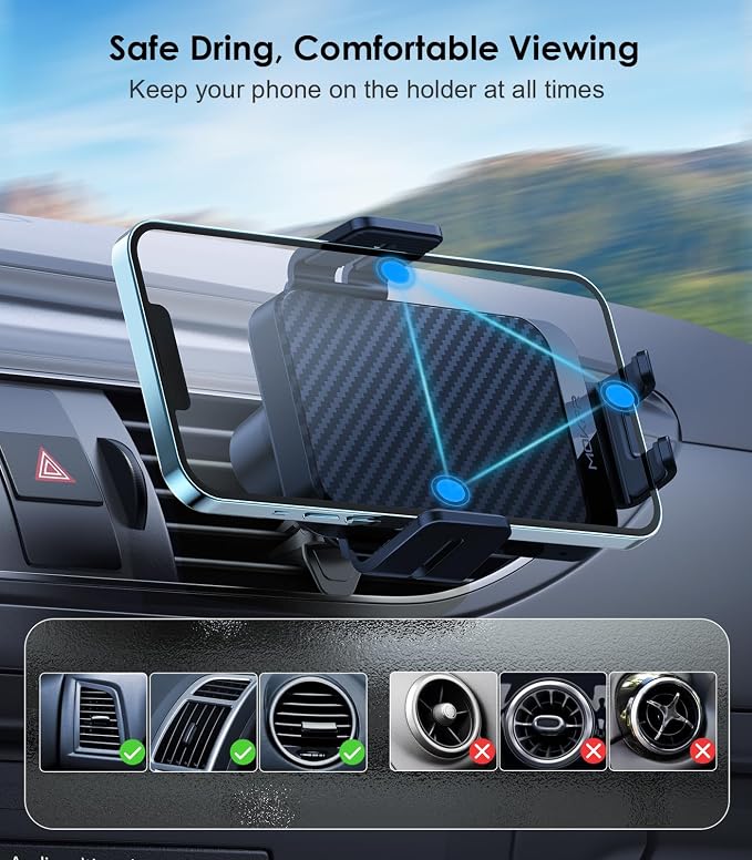 Wireless Car Charger, MOKPR 15W Fast Charging Auto-Clamping Car Charger Phone Mount Air Vent Cell Phone Holder for iPhone 16/15/14/13/13 Pro/12 pro/12/11, for Samsung Galaxy S23/S22/S21/S20, etc