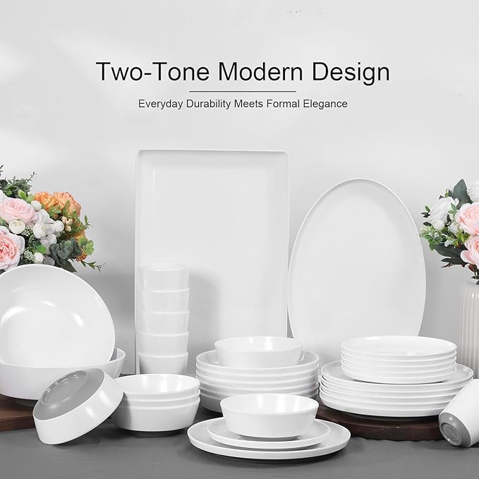 Webbylee Melamine Dessert Plates Set of 6-7.5" Serving Durable Dishes Perfect for Kitchen Outdoor Use,Durable Small Plates for Salad-White & Grey