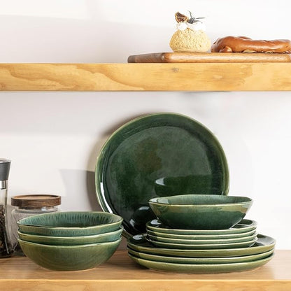 AmorArc Ceramic Dinnerware Sets,Handmade Reactive Glaze Stoneware Plates and Bowls Set,Highly Chip and Crack Resistant | Dishwasher & Microwave Safe Dishes Set,Service for 4 (12pc)