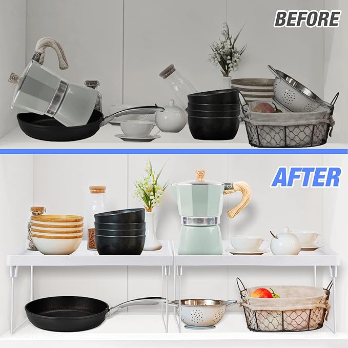 NiHome 4-Pack Stackable Plastic Kitchen Storage Shelf Foldable Rack
