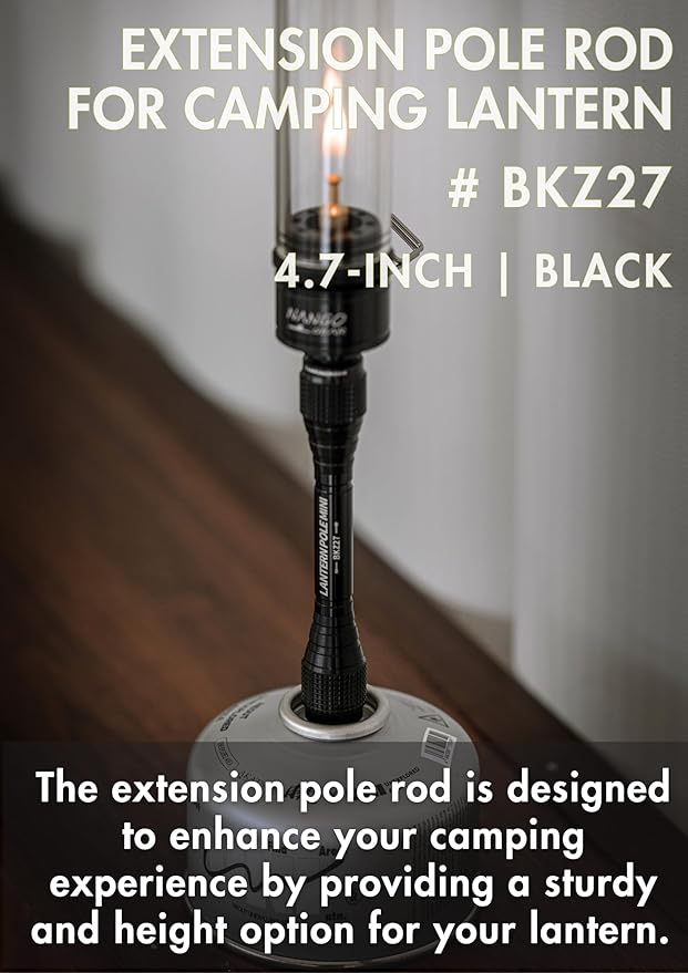 CAMPINGMOON Camping Gas Lantern Extension Pole Rod Black