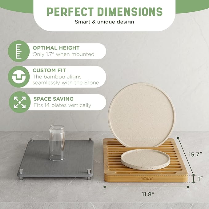 NIUM Stone Drying Mat for Kitchen Counter & Bamboo Rack