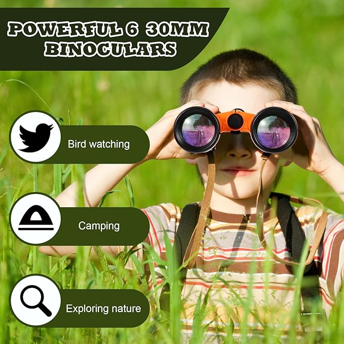 Libima 24 Pcs Binoculars for Kids Educational Compact Kids Binoculars with Neck String Toddler Telescope for Boys Girls Learning Bird Watching Camping Hiking Travel Safaris Birthday Gifts(Orange)