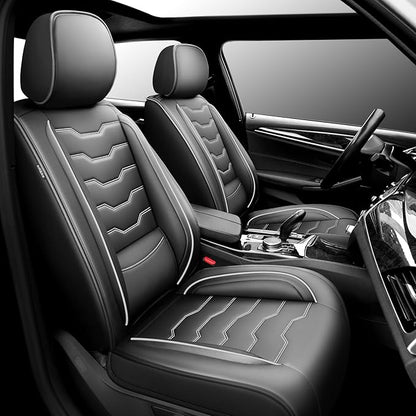 Fit Gladiator Car Seat Covers for Jeep Gladiator 2020-2026 -Full Set Premium Leather,Waterproof & Breathable，All-Weather Seat Cushion Protecto & Airbag Compatible, 2 Front Seat White Line Black
