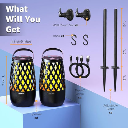 IXTECH Outdoor Bluetooth Speaker Waterproof Wireless Portable Speaker with LED Flame Lights Linkable Torch Lantern for Party Pool Camping Halloween Christmas Birthday Gift 2 Pack