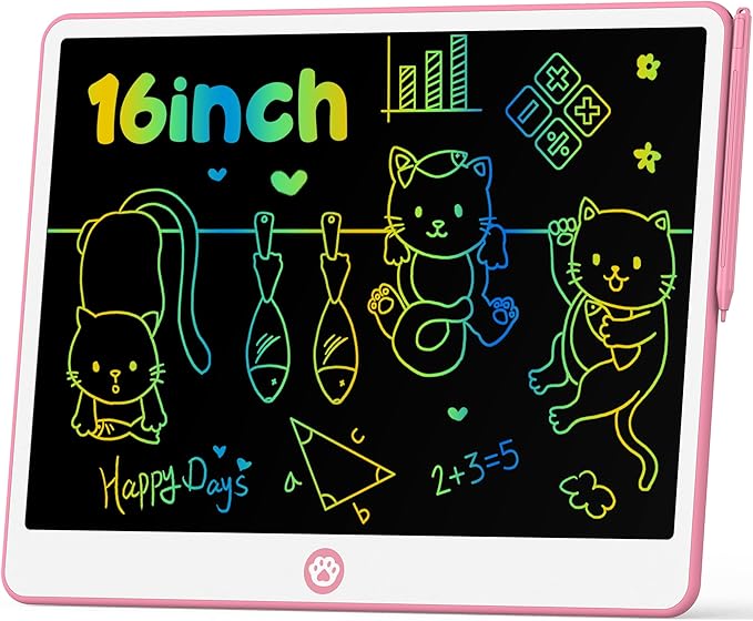 Hockvill LCD Writing Tablet for Kids 16 Inch, Toys for Girls Boys Drawing Pad for 3 4 5 6 7 Year Old Kids Toys, Easter Basket Stuffer for Kids, Toddler Doodle Board Travel Essentials - Pink