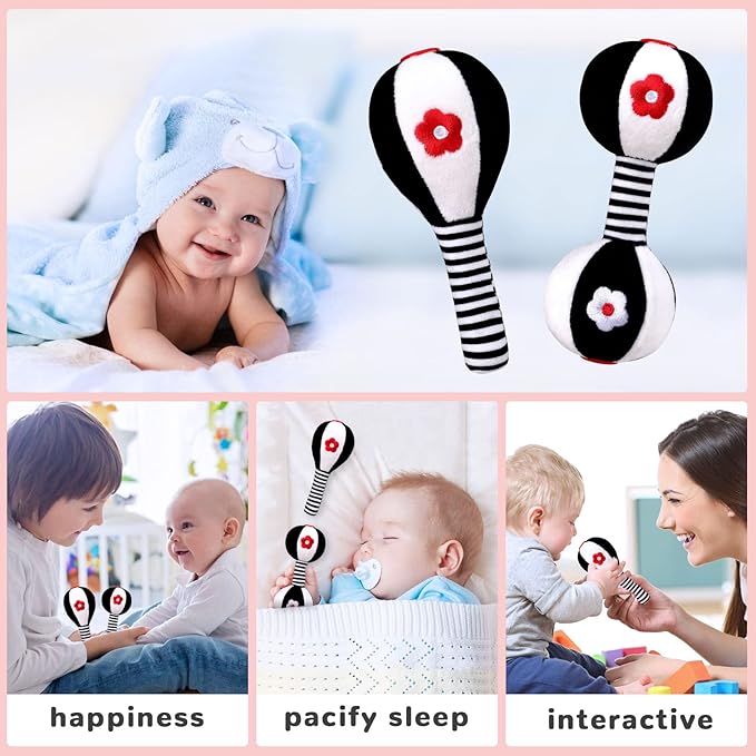 XIXILAND Baby Rattles 0-6 Months Newborn Toys Infant Toys 0-6 Months Rattles for Babies 0-6 Months Baby Toys 0-6 Months, Black and White High Contrast Baby Toys Dumbbell Toy for 0 3 6 9 12 Months