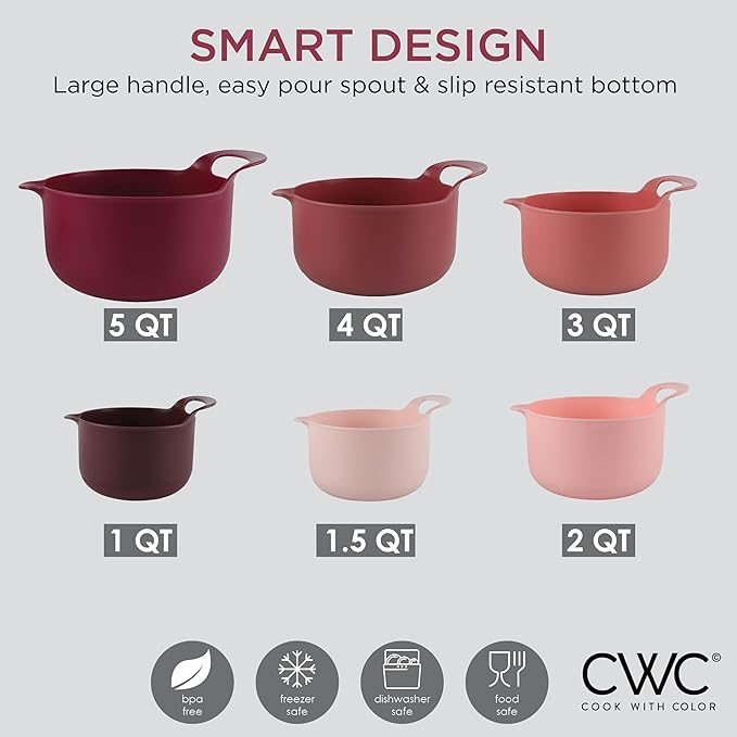 COOK WITH COLOR Nesting Plastic Mixing Bowl Set with Pour Spouts and Handles