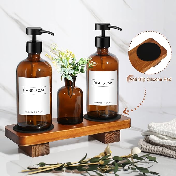 KASUNTING Amber Glass Soap Dispenser