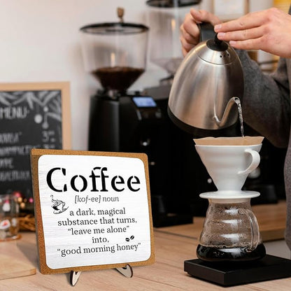 Funny Coffee Bar Decor – Rustic Wooden Sign