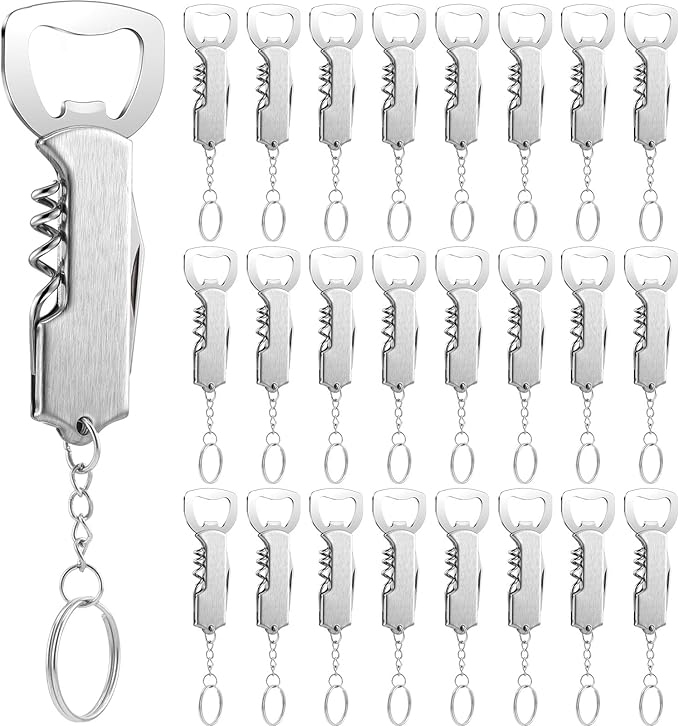 Ziliny 24 Pcs Bottle Opener Keychain Bulk Wine Bottle Beer Opener Keychain