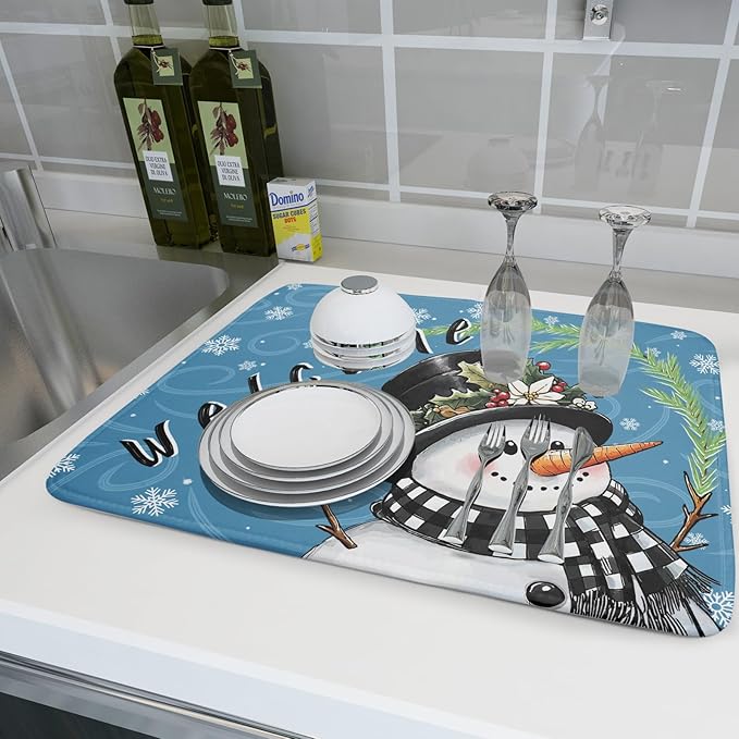 Christmas Snowman Dish Drying Mat