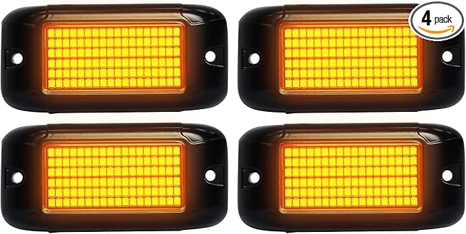 Nicoko 108 High-Power LEDs per Pod 4Pods Yellow Amber Rock Lights Ultra-Bright Offroad Underglow Kit Advanced Heat Dissipation IP68 Waterproof for Truck, SUV, UTV, ATV, RZR