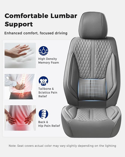 Huidasource Gray Seat Covers, Luxury Nappa Leather Car Seat Cover with Velcro Adjustable, Airbag, Lumbar Support, Cooling ＆ Heating, Seat Covers for Universal Fit for Most Cars SUV Trucks, Gray