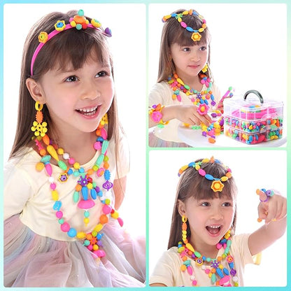Funtopia Pop Beads, 500+ Pcs Jewelry Making Kit for Girls 4-6, Arts and Crafts for Kids 3 4 5 6 7 8, Colorful Snap Beads DIY Bracelet Necklace Ring Set for Little Girls