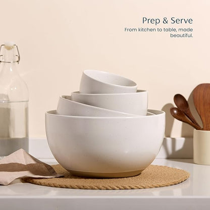 KooK Mixing Bowls, Ceramic Nesting Bowls, Stoneware Kitchen Bowls,