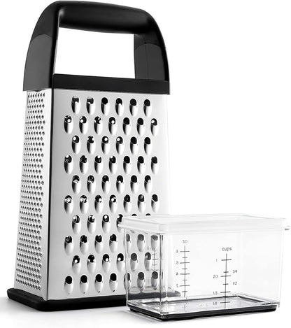 Urbanstrive Cheese Grater With Container Box Grater Stainless Steel Graters for Kitchen Cheese Shredder Parmesan Shredder Kitchen Gadgets Kitchen Tools Kitchen Gifts for Chef Dishwasher Safe Zester