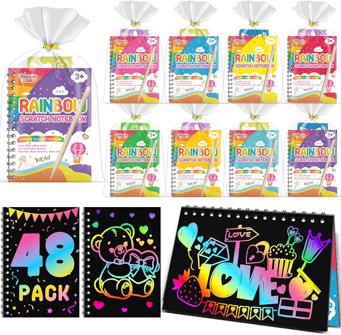 Party Favors for Kids: 48 Pack Rainbow Scratch Art Notebook Back to School Students Classroom Gifts Bulk for Girls Boys Goodie Bags Stuffers, Return Gifts for Birthday Party Favors Bulk