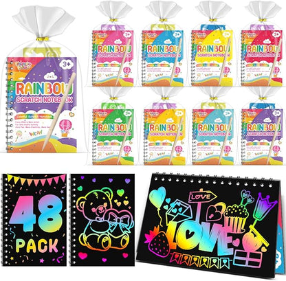Party Favors for Kids: 48 Pack Rainbow Scratch Art Notebook Back to School Students Classroom Gifts Bulk for Girls Boys Goodie Bags Stuffers, Return Gifts for Birthday Party Favors Bulk