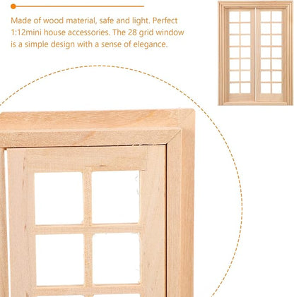 DOITOOL Dollhouse Double Doors 1: 12 Scale Dollhouse Furniture DIY Miniature Doors and Windows Dollhouse Accessories Miniature Window Frames 28 Panes Dollhouse Furniture Model