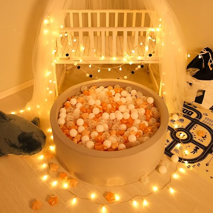 GOGOSO Ball Pit Balls with Starballs 100 - Crushproof Plasticballs for Babies Toddlers Kids Children for 1 2 3 4 5 Years Old,5 Colors,2.15inches, Beige Gold White Clear