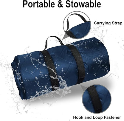 Waterproof Outdoor Blanket 82”X 55” Packable, Stadium Blankets for Camping with Sherpa Fleece Lining, Large Windproof Emergency Throw Mat for Garss Picnic Hiking Road Trip, Machine Washable, Navy