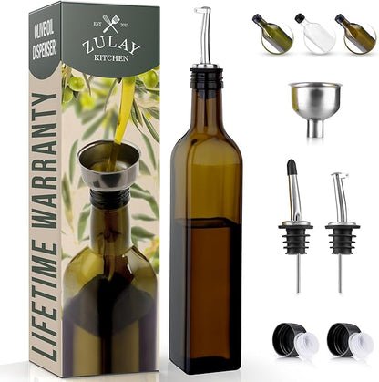Zulay Kitchen Olive Oil Dispenser Bottle – 17oz Glass Oil Container