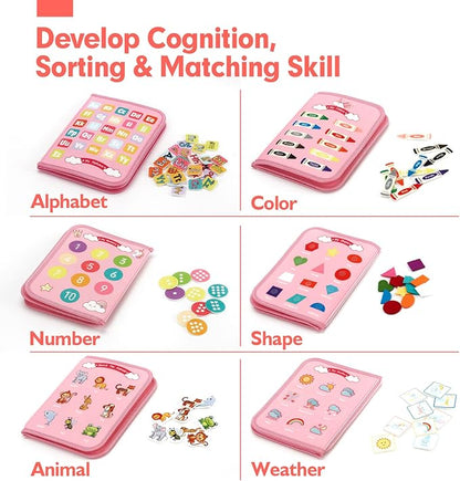 hahaland Toddler Busy Board Montessori Toys, 3 Year Old Girl Gifts Preschool Educational Learning Toys with Life Skills, Alphabet, Number, Shape, Color, Toddler Girl Stocking Stuffers Travel Busy Book