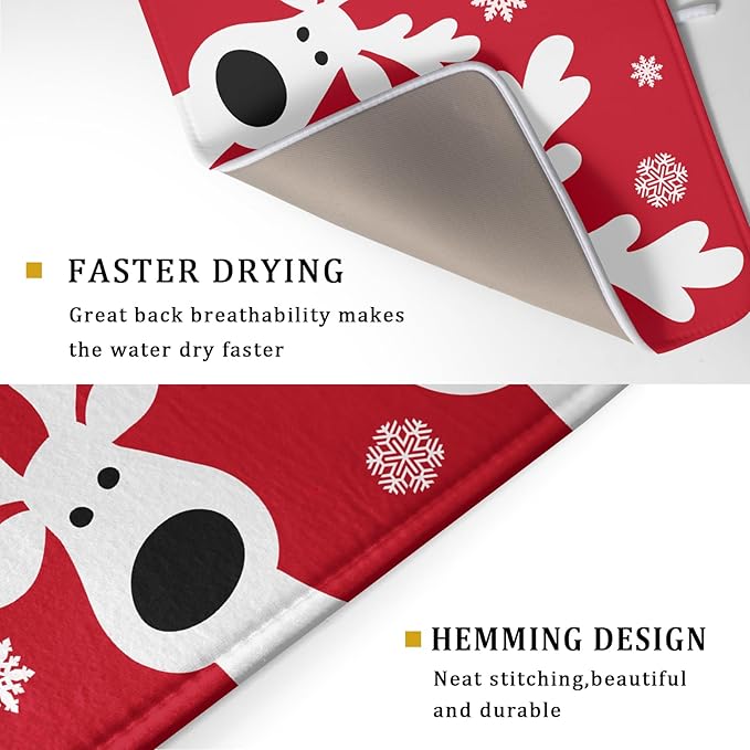 Christmas Dish Drying Mat for Kitchen Counter Cute Reindeer Winter Microfiber