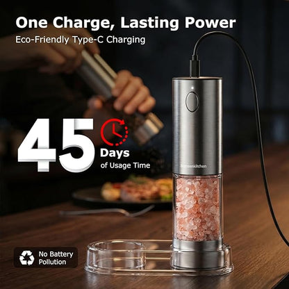 Bonsenkitchen Electric Salt and Pepper Grinder Set Rechargeable, 95ml Large