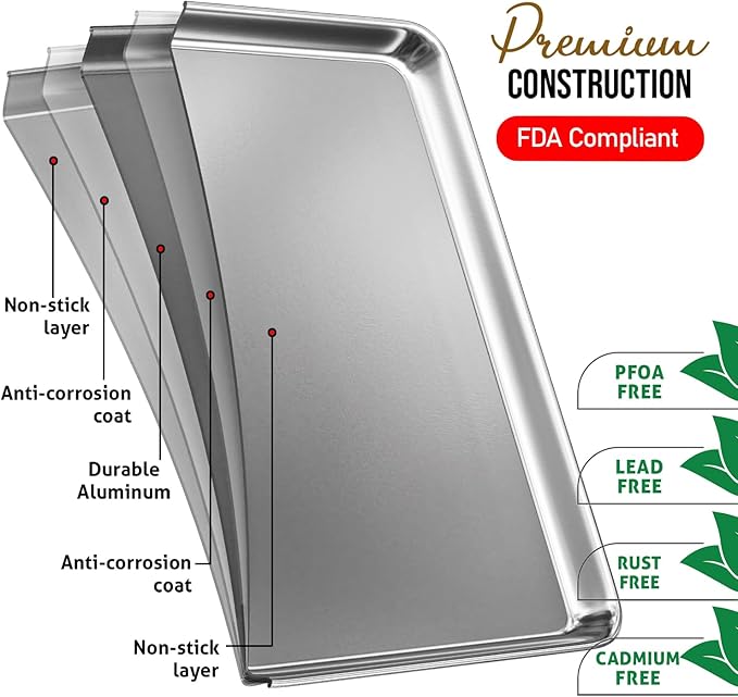 Eatex Aluminum Baking Sheet Set, 4 Pack Cookie Sheet Set, 18” x 13” Steel