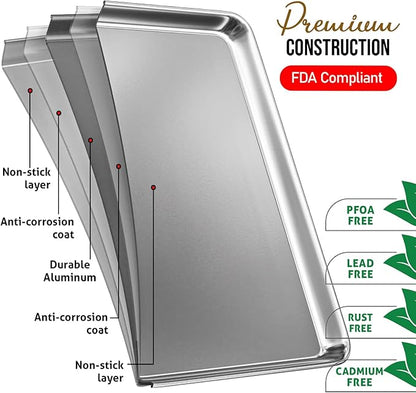 Eatex Aluminum Baking Sheet Set, 4 Pack Cookie Sheet Set, 18” x 13” Steel